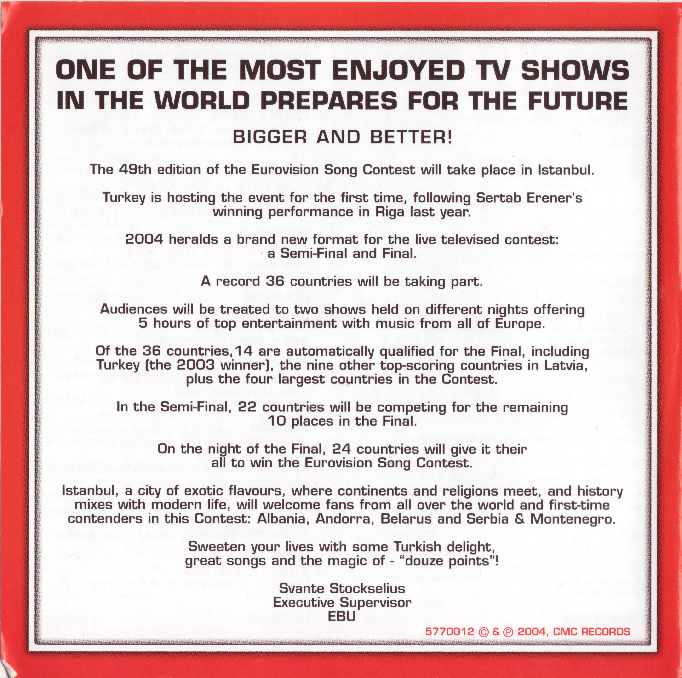 Eurovision Song Contest 2004; Istanbul : Front + Inlay